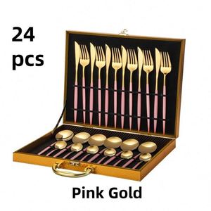 Stainless Steel Eco-Friendly Luxury Knife Fork Spoon Set 24pcs Gold Rose Gold Flatware Stand Food Grade High <b>Mirror</b> Polish - Product Image 5