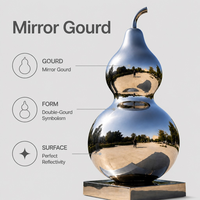 Sculpture d'art en métal en forme de double gourde en acier inoxydable poli miroir, sculpture emblématique de la place du parc, fabrication sur mesure