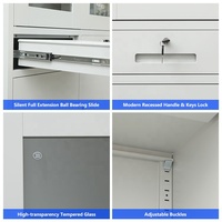 Archivadores Metálicos Modernos, Archivador de Acero con Puertas de Vidrio, 2 Cajones, Estantes Ajustables, Muebles de Oficina