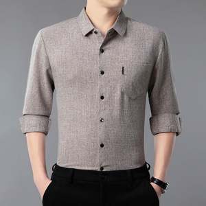 <span class=keywords><strong>Chemise</strong></span> en <span class=keywords><strong>lin</strong></span> à manches longues pour homme, printemps et automne, décontractée, couleur unie, sans <span class=keywords><strong>repassage</strong></span> - Product Image 1