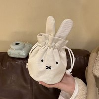 Nouvelle pochette à cordon en velours côtelé à motif de dessin animé, sac de rangement portable mignon de grande capacité, sac à main à cordon pour maquillage