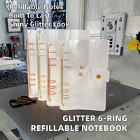 Reliure à anneaux Wenshun en PVC transparent A5 A6 A7 avec bouton pression rose gold, couverture de carnet rechargeable