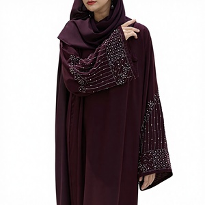 Abaya Musulmana Tradicional de Manga Larga con Cuentas y Lentejuelas, Estilo Dubai, Hecha a Mano, para Bodas, de Poliéster Transpirable con Cuello en V, Venta al Por Mayor - Product Image 6