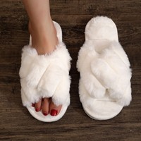 Chaussons d'intérieur tendance pour femme, style croisé, imprimés, doublés de fourrure, antidérapants, à semelles épaisses en EVA