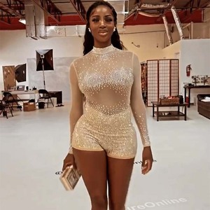 Hot bán dropship đại lý bán lẻ Romper Playsuit 2022 mùa xuân Bán buôn phụ nữ Playsuits Rhinestone jumpsuits Playsuits bodysuits - Product Image 4