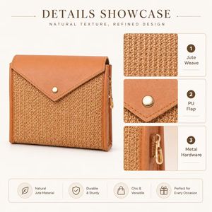Custom Logo PU <b>Leather</b> Jute Cosmetic <b>Bag</b> Natural <b>Woven</b> Travel Makeup Organizer Pouch OEM ODM Wholesale Factory Supplier - Product Image 3