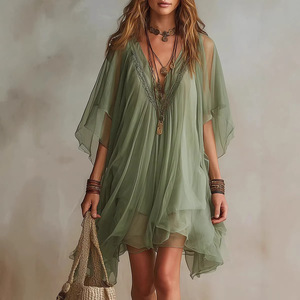 Abito Formale <span class=keywords><strong>da</strong></span> <span class=keywords><strong>Donna</strong></span> Primavera 2026, Stile Bohemien, Scollo a V, in Chiffon, Due Pezzi, Linea ad A, Vestibilità Ampia, Maniche a Pipistrello, <span class=keywords><strong>Taglie</strong></span> <span class=keywords><strong>Forti</strong></span> - Product Image 3