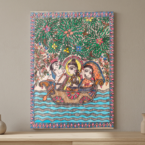 Art mural 3D inspiré du patrimoine, art populaire Madhubani, affiche en soie artisanale de qualité supérieure, peinture artisanale du Bihar pour la décoration intérieure 2500 - Product Image 3