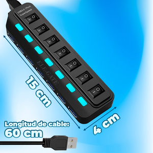 Hub USB 3.0 Ele-Gate à 7 ports avec interrupteurs individuels, transfert de données haute vitesse - Product Image 2