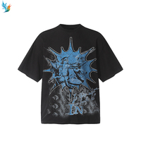 Camisetas de Manga Corta para Hombre, Estilo Casual, Talla Grande, Corte Holgado, Hombros Caídos, Estampado Retro Lavado, 100% Algodón