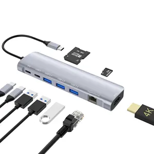 Adaptador de carga OEM 9 en 1 con concentrador de tipo C para ordenador portátil, lector de tarjetas SD/TF, 4K, 30Hz, HDTV, compatible con USB 3,0 PD, HDTV