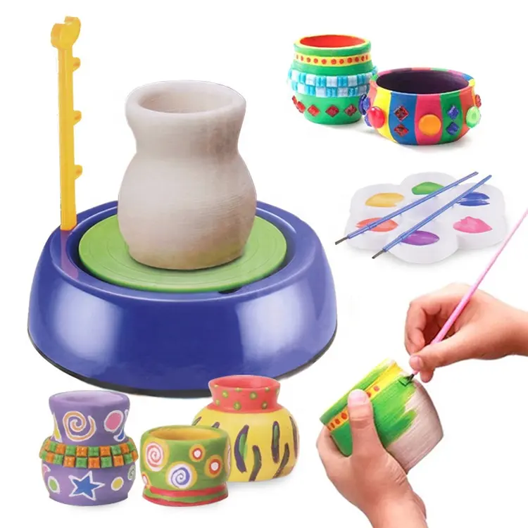 Keramik rad für Kinder Keramik rad Art Craft Kit Kunst handwerk Kinderspiel zeug Air Dry Sculpting Clay und Craft Paint Kit für Kinder