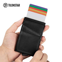 TILONSTAR TG106 Hadiah Bergaya Desain Kulit Premium Dompet Pop Up Tempat Kartu Kulit Aluminium