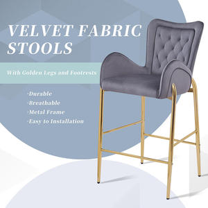 Juego de 2 Sillas de Bar Ajustables en Altura con Patas Doradas y Reposapiés, Sillas de Terciopelo con Brazos para Comedor y Sala de Estar - Product Image 6