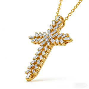 CUSTOM SILVER 10K/14K/18K GOLD PLATED LAB GROWN CVD DIAMOND CLASSIC ENGAGEMENT GIFT SWEATER <b>CHAIN</b> NECKLACE <b>CROSS</b> PENDANT VS - Product Image 4