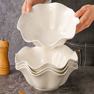 Tazón de Cerámica para Ensalada con Borde Ondulado Blanco de 20 cm, Resistente al Calor, Apto para Microondas, Tazón para Servir en Fiestas - Product Image 2