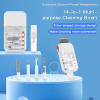 Kit de Limpieza Electrónica Portátil 14 en 1 Ecológico, Extractor de Teclas, Soporte para Teléfono, Limpiador de Auriculares, para PC, Tablet, Hogar, Oficina y Viajes