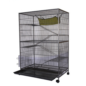 Grande échelle à 4 niveaux et plate-forme en métal noir intérieur extérieur Playhouse <span class=keywords><strong>Cage</strong></span> en bois pour furets chats hamsters oiseaux lapins - Product Image 2
