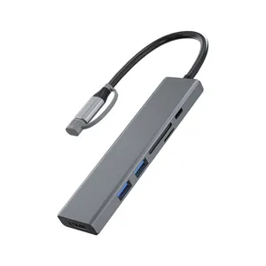 6 в 1 usb c концентратор адаптер hdmi USB 3,0 легкий концентратор для настольных компьютеров и ноутбуков