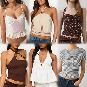Factory Clearance High Quality Women's Summer Retro Casual Slim Fit Short Sleeved Top T-shirt Inventory Randomly Shipped - Product Image 3