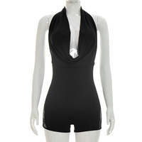 Combinaison moulante sans manches pour femme, col halter en V profond, patchwork de dentelle, dos nu, style club de nuit