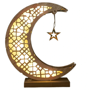 DAMAI Eid Crafts Night <b>Light</b> Ramadan EID Mubarak Lamp Decorations Handmade Wooden Moon <b>Star</b> LED <b>Lights</b> Decor - Product Image 2