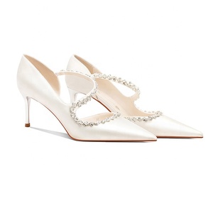 Tacchi Alti a Punta in Raso Bianco da Donna - Scarpe con Tacco a Spillo con Cuore in Cristallo, <span class=keywords><strong>Calzature</strong></span> per <span class=keywords><strong>Sposa</strong></span>/Festa di Matrimonio - Product Image 5