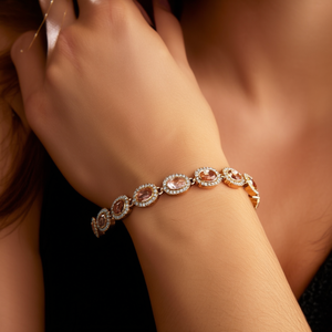 Bracelets en acier inoxydable plaqué or PVD avec pierres précieuses ovales en zircon et accents décoratifs pour femmes, bijoux de mode, cadeau - Product Image 3