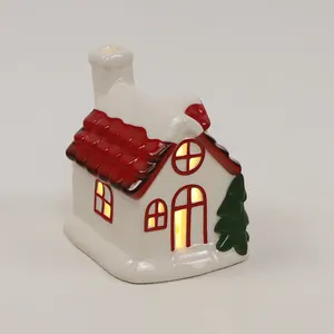 LED Centerpiece Luminary Christmas Decoration Tall Red Porcelain Tabletop Hand Painted Holiday House Church Figurine Set