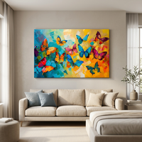 Tableau mural papillon encadré, impression d'art abstrait grand format, art mural coloré, papillon abstrait sur cadre en bois tendu