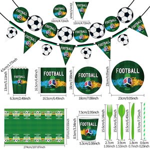 Nouvel ensemble de vaisselle jetable sur le thème du football, vaisselle de football pour fête d'<span class=keywords><strong>anniversaire</strong></span> de garçons, comprenant des gobelets en papier et des décorations pour gâteaux - Product Image 2