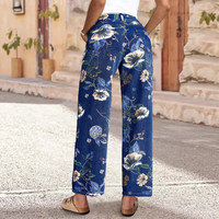 Jeans chic et élégants à taille haute, imprimés floraux, style bohème, coupe droite et large pour femmes