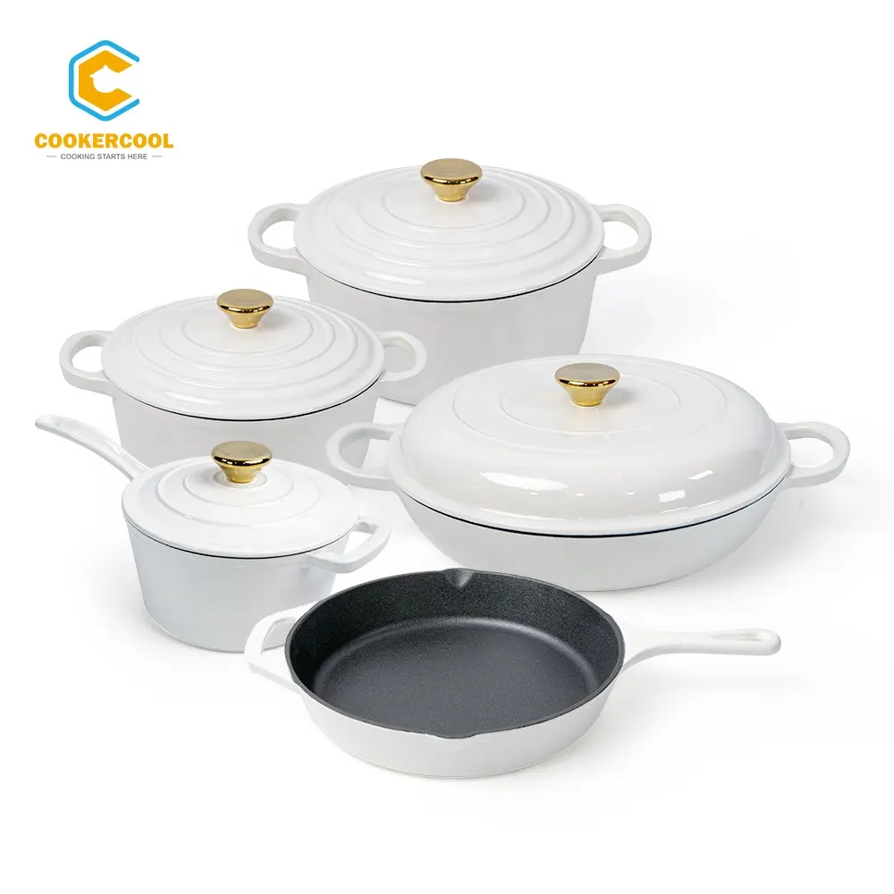 Cookercool Hot sale white enamel induction cooking pots sets cast iron nonstick kitchen cookware sets