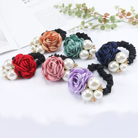 Satin Rose cheveux fleur chouchou Style coréen perle arc motif queue de cheval titulaires accessoires pour filles coiffure