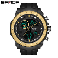 Jam Tangan Pria SANDA 6012 Digital Analog Tali Silikon Multifungsi Sport Watch Dual Time Alarm Stopwatch Tahan Air Kalender