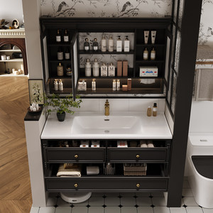 French luxury modern black wall mounted bathroom cabinet light luxury washbasin in the bathroom - Product Image 3