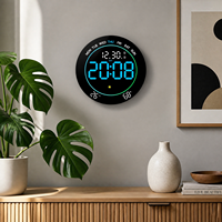 Horloge murale numérique de 10 pouces avec prévisions météorologiques, anneau lumineux ambiant RVB, température, humidité, gradation automatique, horloge LED ronde OEM