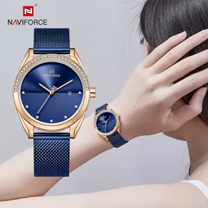 NAVIFORCE 5015 RGBE Luxury Quartz Ladies blue Watch Stainless Steel Clock Dress Watch Ladies