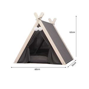 Tragbares Katzenbett im Tipi-Stil aus Holz mit großem Raum, stilvoll und bequem, mit dickem Kissen – Hersteller - Product Image 2