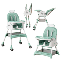 Chaise Haute Bébé Pliante et Réglable 3-en-1, Convertible pour Repas