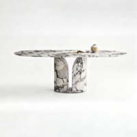Table à manger ovale de luxe, plateau en pierre artificielle, base en acier inoxydable, mobilier moderne