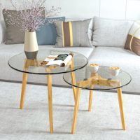 Tables basses de salon en MDF au design moderne et luxueux, durables, avec pieds en bambou, ensemble de tables basses gigognes rondes