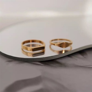 New Arrivals Simple Brushed Stainless Steel 18k Gold Plated Female Custom logo <b>Blank</b> <b>Rings</b> - Product Image 1