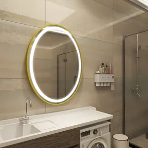 С подсветкой свет espejo led bano Золотая оправа овальные зеркало для ванной со светодиодной подсветкой зеркало для ванной комнаты, декоративный светильник