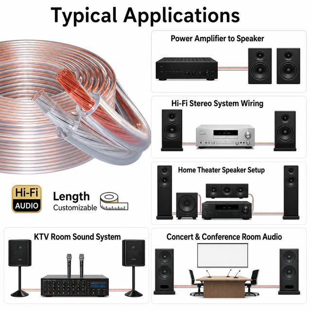 Pure Copper 250 Core Hi-Fi Speaker Cable Shielded Anti-Interference Audio Wire Custom Length for Amplifier Speaker