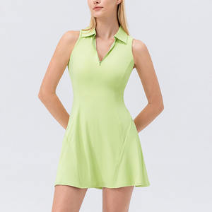 女式松紧腰网眼面料四分之一拉链网球裙运动锻炼健身短裤连衣裙高尔夫跑步网球裙 - Product Image 3