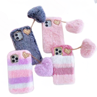 Étui de téléphone portable en TPU souple en fourrure de peluche en forme de cœur d'amour de luxe pour iPhone 7 8 Plus Xr X Xs Max 11 12 13 14 15 16 17 Pro Max