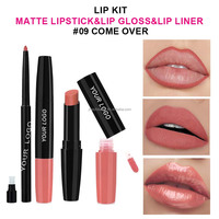 Kit de maquillage pour lèvres de luxe 3 en 1 Rouge à lèvres mat imperméable personnalisé Brillant à lèvres hydratant Crayon à lèvres végétalien Ensemble de lèvres longue durée