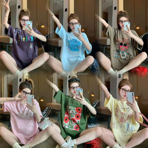 T-shirts amples longs pour femmes style <span class=keywords><strong>Hip</strong></span> <span class=keywords><strong>Hop</strong></span>, imprimé animal et couleurs mélangées, 100 % coton, commande en gros pour les magasins de vêtements - Product Image 4