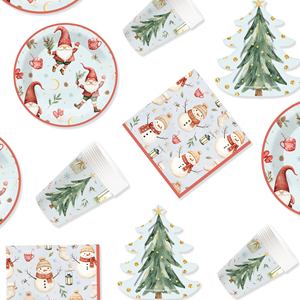 Juego de Vajilla Desechable para Fiesta de Navidad DAMAI, Platos de Papel con Diseño de Árbol de Navidad y Papá Noel para 8 Personas - Product Image 2